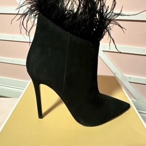 Michael Kors Feather Trim Suede Ankle Boots